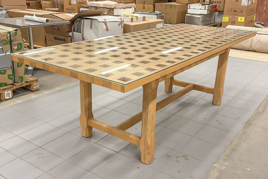 Massivholz Esstisch mit Glasplatte